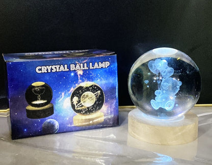 3D Crystal Ball Glass LED Night Lamp | 8cm Decorative Light with 3D Engraved Art for Bedroom or Desk