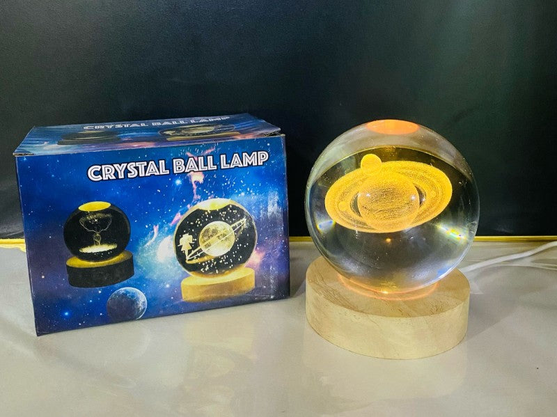 3D Crystal Ball Glass LED Night Lamp | 8cm Decorative Light with 3D Engraved Art for Bedroom or Desk