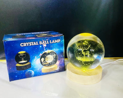 3D Crystal Ball Glass LED Night Lamp | 8cm Decorative Light with 3D Engraved Art for Bedroom or Desk