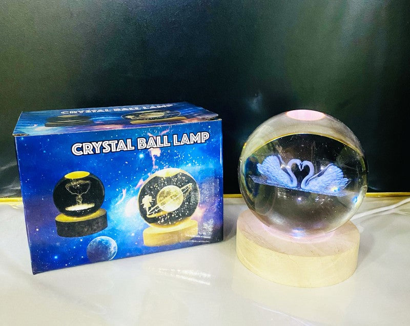 3D Crystal Ball Glass LED Night Lamp | 8cm Decorative Light with 3D Engraved Art for Bedroom or Desk