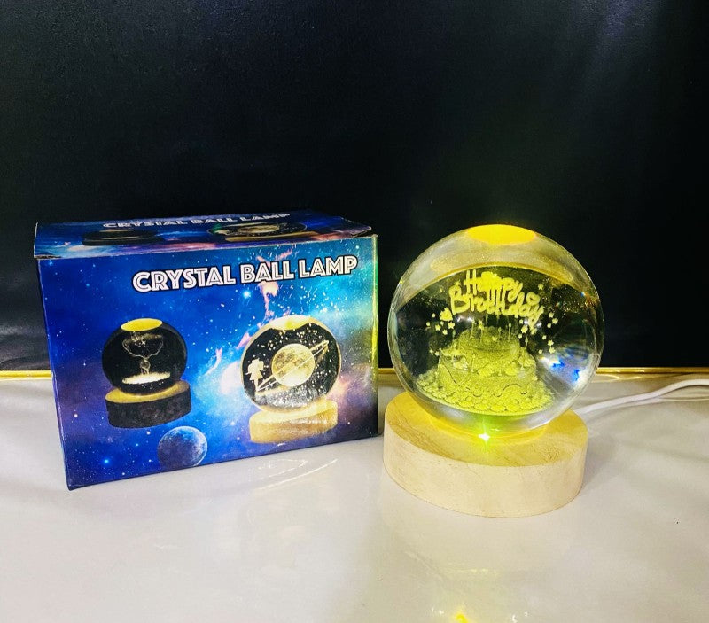 3D Crystal Ball Glass LED Night Lamp | 8cm Decorative Light with 3D Engraved Art for Bedroom or Desk