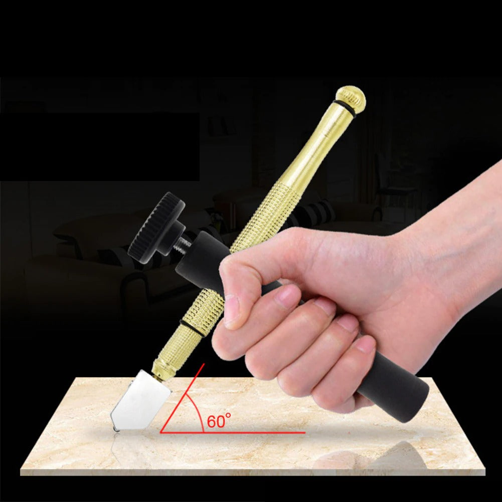 Diamond Glass Cutter 175mm Oil-Fed Steel Blade Tool with Anti-Skid Metal Handle for Manual Cutting