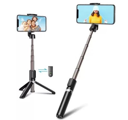 Wireless R1-L Bluetooth Selfie Stick with Remote | Tripod Stand Holder for Mobile Phones