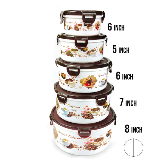 5 Pcs Round 5-in-1 Lunch and Food Storage Container Set – Stackable Kitchen Baskets with Lids

