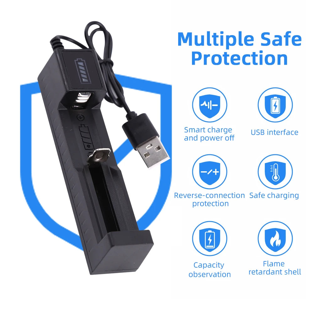 Universal Smart USB Battery Charger – For 18650, 26650, 14500, 21700 Li-ion Rechargeable Batteries
