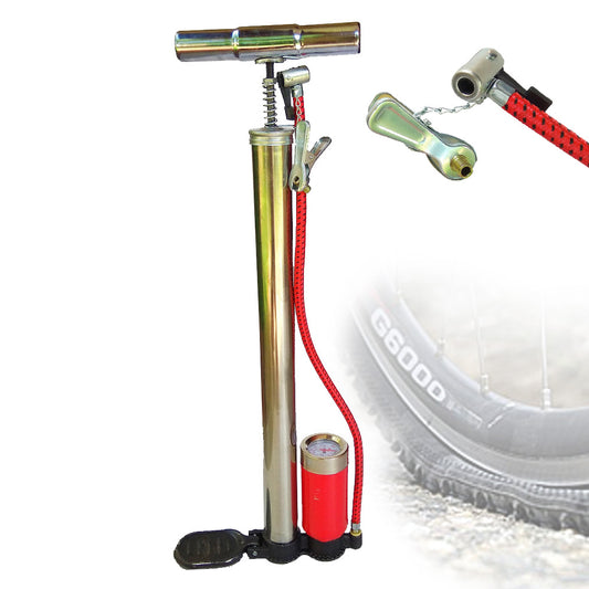 Large Aluminum Air Pump with Pressure Meter – Heavy Duty Bicycle & Ball Inflator with Gauge