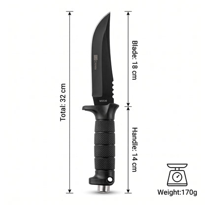 Heavy-Duty Tactical Fixed Blade Hunting Knife with Glass Breaker 32 cm Camping Knife