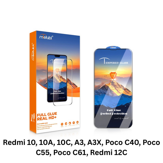 MTB Tempered Glass for Redmi 10, 10A, 10C, A3, A3X, Poco C40, Poco C55, Poco C61, Redmi 12C – Ultra Clear 9H Hardness Scratch Resistant Full Screen Protector for Redmi and Poco Smartphones with Case-Friendly Full Glue Edge-to-Edge Fit