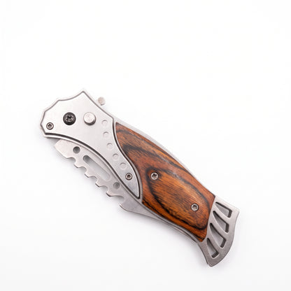 Classic Wood Grain Folding Pocket Knife Stainless Steel Clip-Point Blade for EDC, Camping & Outdoor Survival