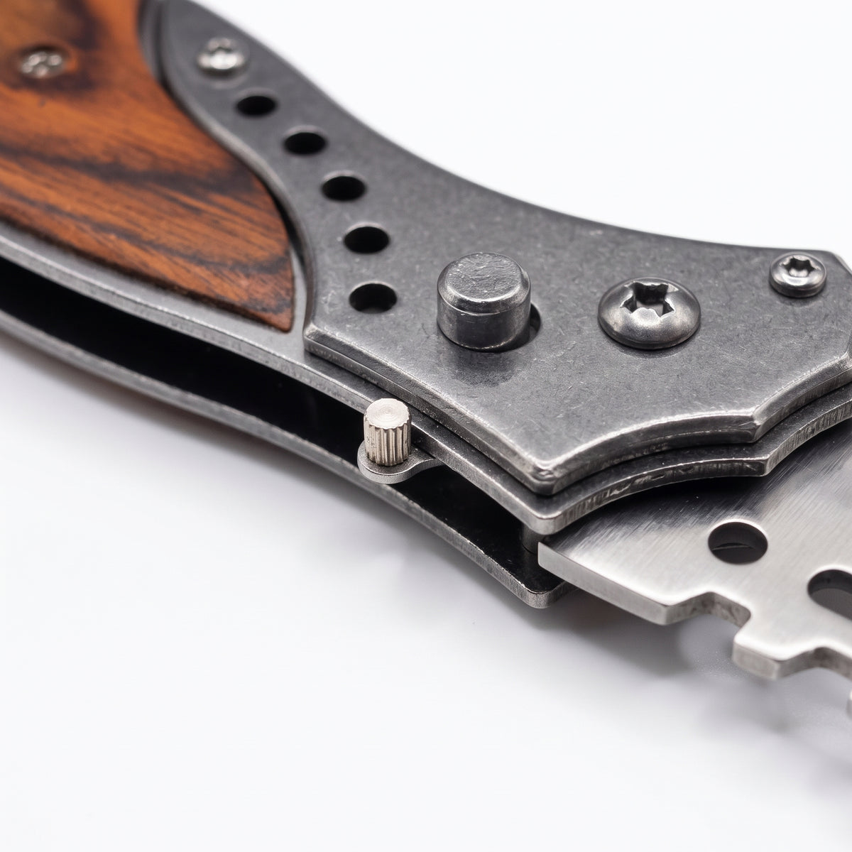 Classic Wood Grain Folding Pocket Knife Stainless Steel Clip-Point Blade for EDC, Camping & Outdoor Survival
