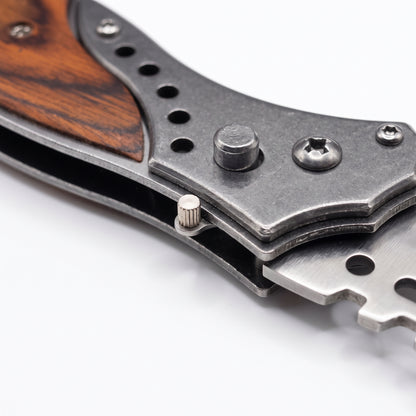 Classic Wood Grain Folding Pocket Knife Stainless Steel Clip-Point Blade for EDC, Camping & Outdoor Survival