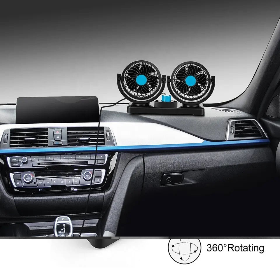 HX T304 Double Head 24V DC Vehicle Car Fan 360° Rotating Cooling Fan for Truck SUV Auto Home Use