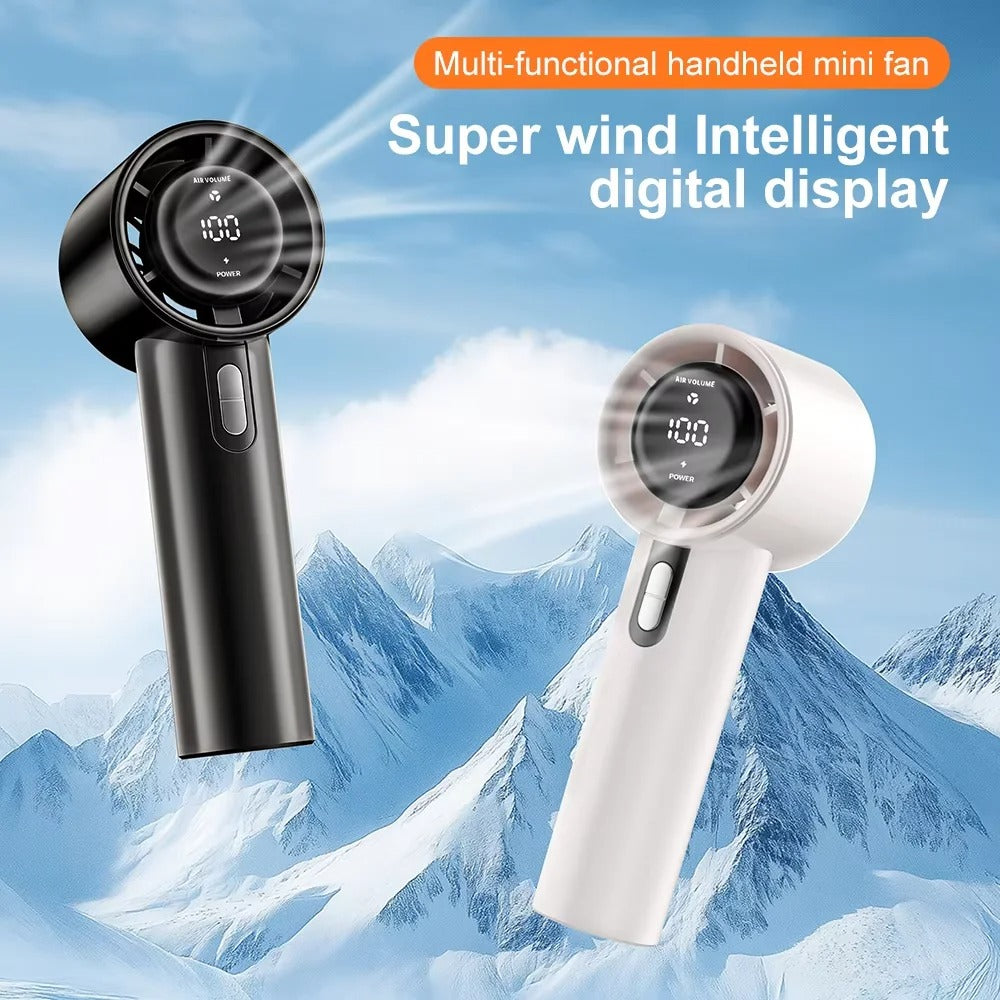 Rechargeable Handheld Fan, High-Speed Portable Fan with 100-level Wind Speeds, LED Digital Display, Fast Cooling USB Fan