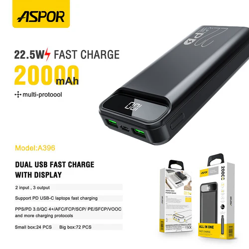 Aspor 20000mAh Power Bank A396
