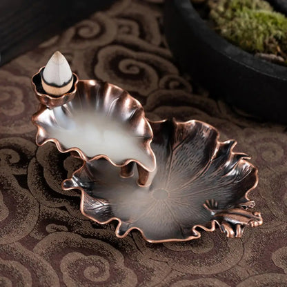 Lotus Leaf Alloy Incense Burner – Elegant Aromatherapy Holder for Home & Office