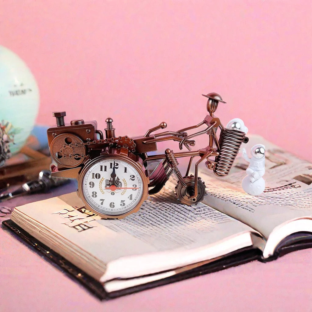 Tractor Model Desk Clock Gold Decorative Table Clock for Kids' Room or Dormitory