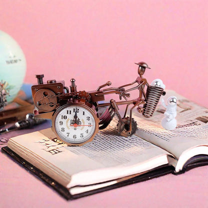 Tractor Model Desk Clock Gold Decorative Table Clock for Kids' Room or Dormitory