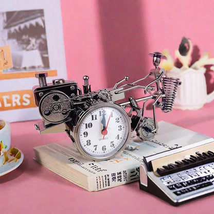Tractor Model Desk Clock Gold Decorative Table Clock for Kids' Room or Dormitory