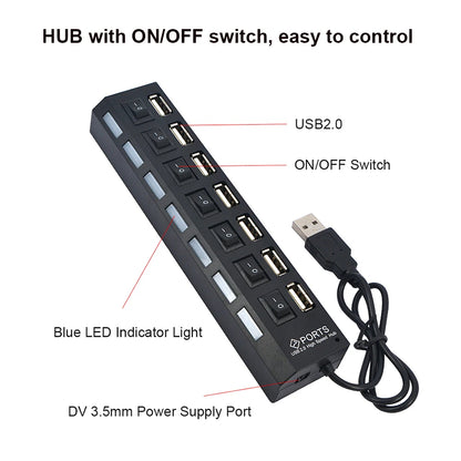 7 Port 2.0 USB Hub Expand Your Computer Connectivity with Multiple USB Ports