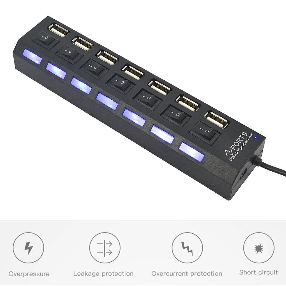 7 Port 2.0 USB Hub Expand Your Computer Connectivity with Multiple USB Ports