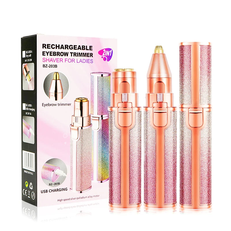 USB Rechargeable Eyebrow Trimmer and Shaver 2 in 1 Facial Mini Hair Remover for Women