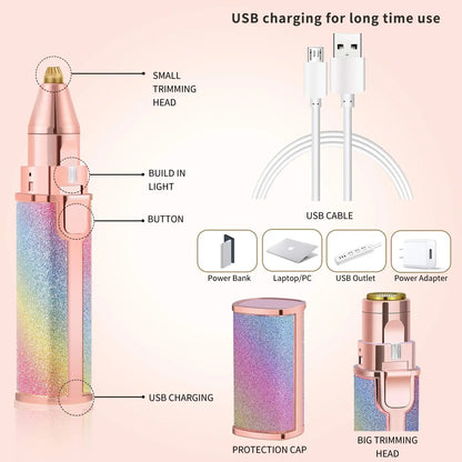 USB Rechargeable Eyebrow Trimmer and Shaver 2 in 1 Facial Mini Hair Remover for Women