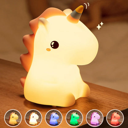 Unicorn Cute Silicone LED Night Light for Kids Children USB Rechargeable Cartoon Animal Bedroom Decor Touch Night Lamp Gift