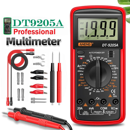 Digital Multimeter DT-9205A Manual Range AC/DC Voltage Current Ohm Tester with Continuity & Diode Test