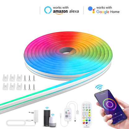 LED Smart Neon Strip 5M Full Set App Controlled RGB Flexible Light Strip for Room Decor & Ambience