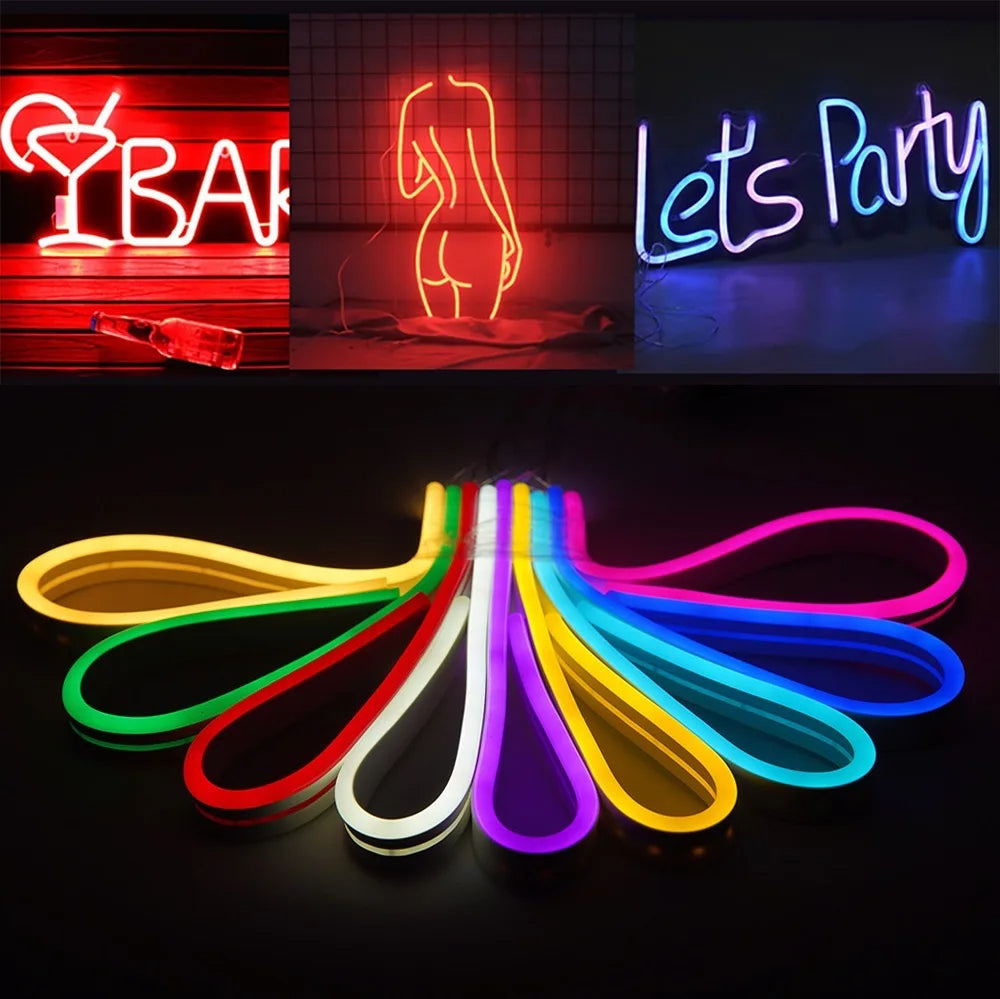 5m DC 12V LED Neon Strip Waterproof Single Colour Flexible Tape Light Red, Green, Blue, White, Warm, Yellow, Pink, Purple