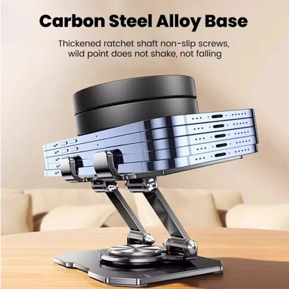 360° Rotating Metal Hollow Tablet Desktop Holder – Adjustable Folding Stand for iPad, Xiaomi, and Smartphones