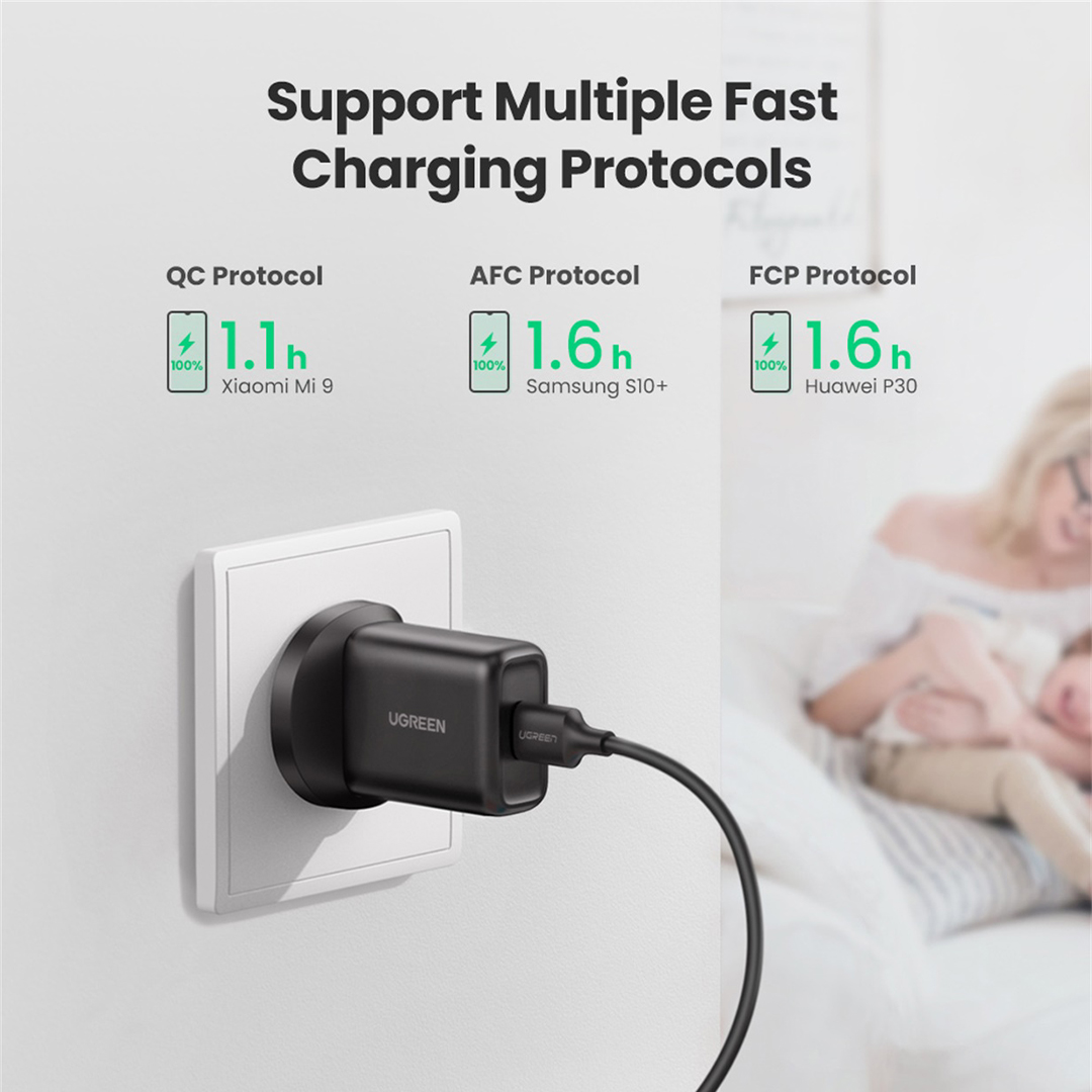 UGREEN 18W QC3.0 USB Fast Charging Power Adapter – UK Plug – CD122 (70165)