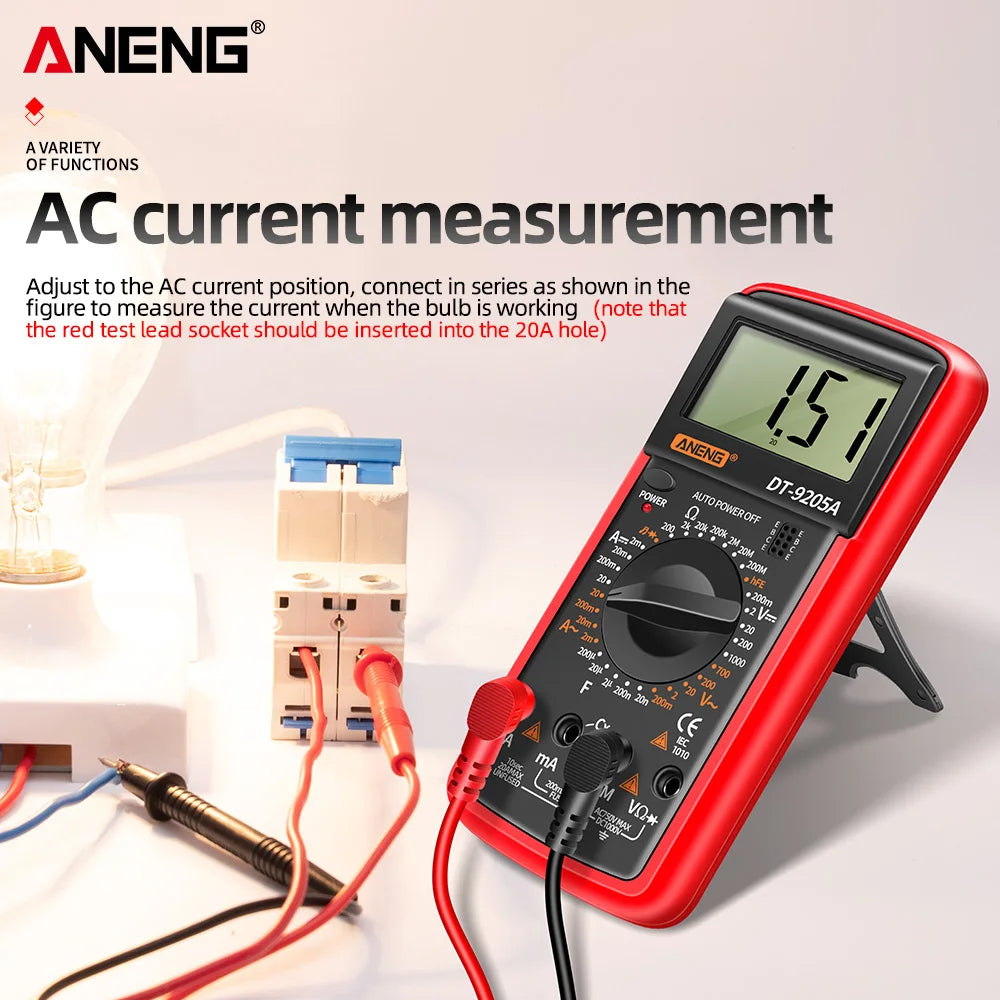 Digital Multimeter DT-9205A Manual Range AC/DC Voltage Current Ohm Tester with Continuity & Diode Test