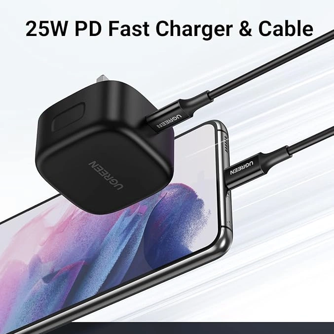 UGREEN 25W Type-C PD Fast Charger – UK Plug + 2M Type-C to Type-C Cable – CD250