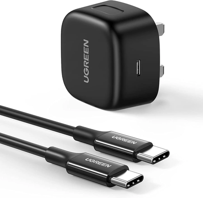 UGREEN 25W Type-C PD Fast Charger – UK Plug + 2M Type-C to Type-C Cable – CD250