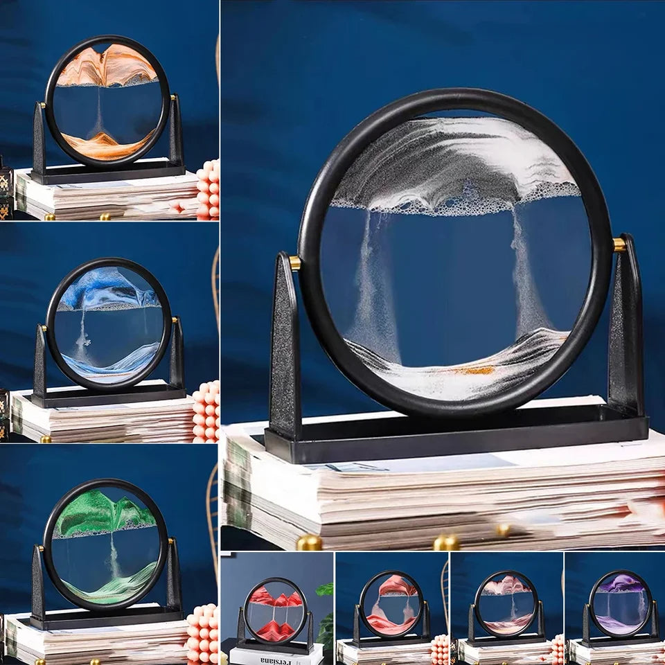 3D Moving Sand Art Picture Round Glass Frame | Flowing Sandscape Home Decor Gift