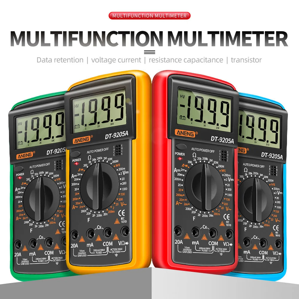Digital Multimeter DT-9205A Manual Range AC/DC Voltage Current Ohm Tester with Continuity & Diode Test