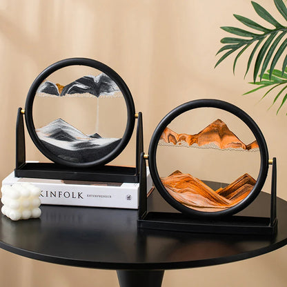 3D Moving Sand Art Picture Round Glass Frame | Flowing Sandscape Home Decor Gift