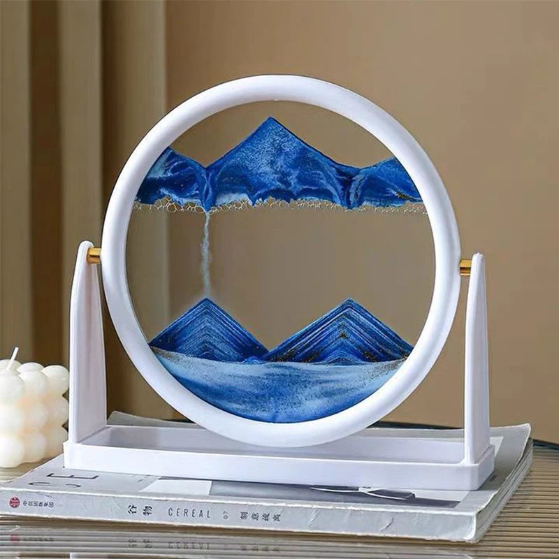 3D Moving Sand Art Picture Round Glass Frame | Flowing Sandscape Home Decor Gift