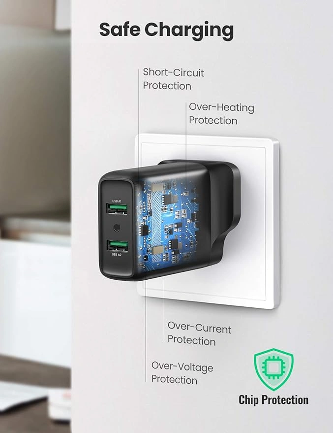 UGREEN 36W Dual USB Fast Charging Adapter – UK Plug – CD161 (70164)