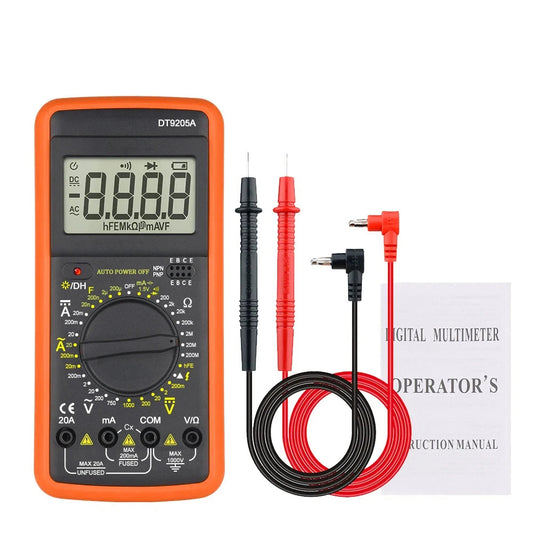 digital multimeter, dt-9205a multimeter, ac dc voltage tester, electrical meter sri lanka, manual range multimeter, ohm meter, continuity tester, diode tester, transistor hfe tester, 20a current meter, digital tester for electronics, multimeter for beginners, electrician tools sri lanka, handheld multimeter, budget digital multimeter

