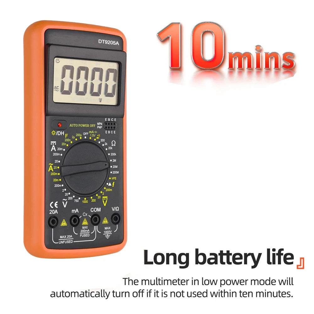 Digital Multimeter DT-9205A Manual Range AC/DC Voltage Current Ohm Tester with Continuity & Diode Test