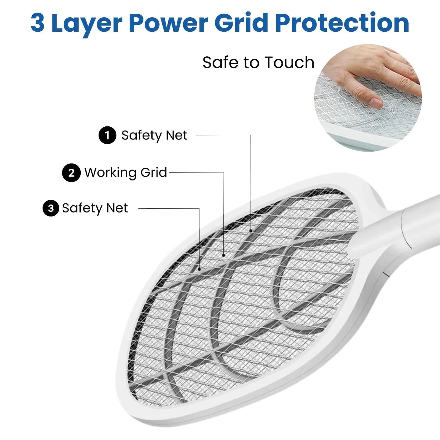 2-in-1 Electric Mosquito Swatter Mosquito Killer USB Rechargeable Angle Adjustable Electric Bug Zapper Fly Bat Insect Swatter