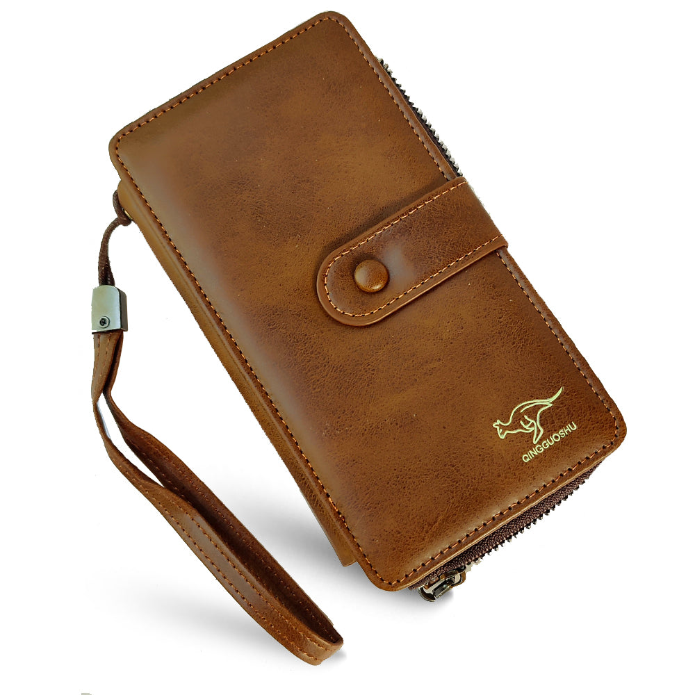 Honsun Semi Long Men's Plus Envelope Wallet Multi Card Large Capacity Zipper Pocket Leather Wallet