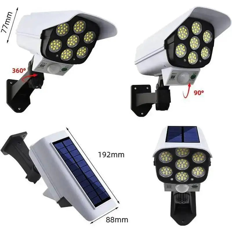 Solar Lights Outdoor Waterproof Motion Sensor Dummy Camera 77 LEDs Solar Spotlight Wall Street External Solar Lamp Garden Light
