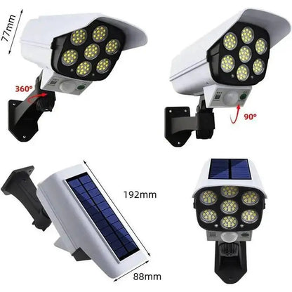 Solar Lights Outdoor Waterproof Motion Sensor Dummy Camera 77 LEDs Solar Spotlight Wall Street External Solar Lamp Garden Light