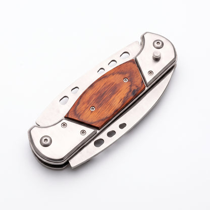 Switch Knife Double-Edged Tactical Folding Pocket Knife Stainless Steel Dual Blade with Wooden Inlay Handle