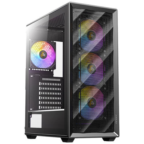 Antec AX85 ARGB Mid-Tower Gaming Case Black, Mesh Front, Tempered Glass, 4 ARGB Fans Included