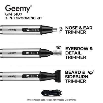 Geemy 3-in-1 Rechargeable Nose, Ear & Eyebrow Hair Trimmer Grooming Kit Nose Hair trimmer