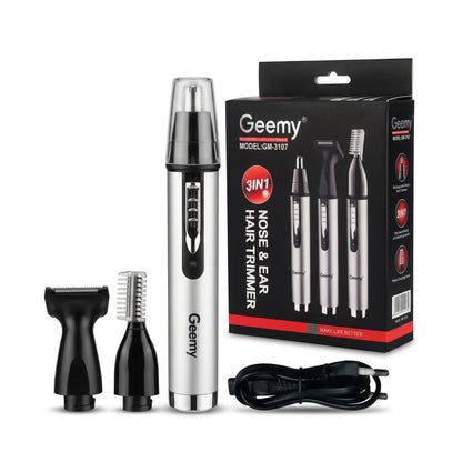 Set of 3 interchangeable heads: eyebrow comb, beard edger, and rotary nose hair trimmer
